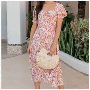 Pink Lily Puff Sleeve Midi Dress